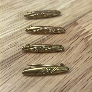 10k yellow gold pins. 1+ gram each.  Four, Antique Victorian pins.